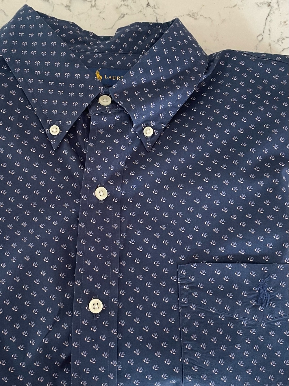 Ralph Lauren Navy Blue Long Sleeve Button-Down Mini Floral Print Shirt XL Cotton